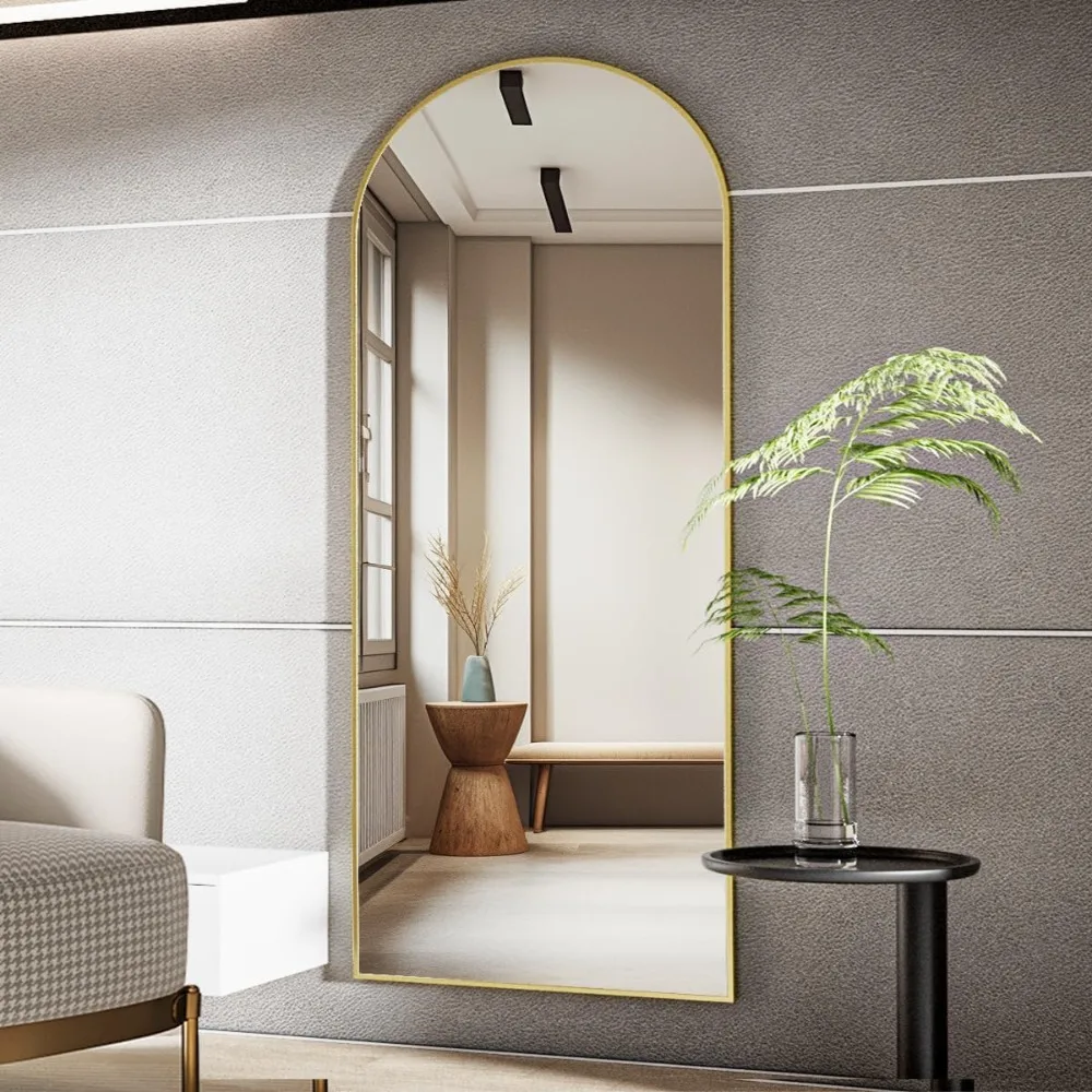 Gewölbter goldfarbener Ganzkörperspiegel 65 x 24 – stehender, hängender oder lehnender Körperspiegel mit Aluminiumrahmen
