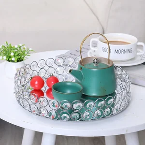 Dekorasi Kristal Cermin Nampan Piring Bundar Meja Nampan Saji Mewah Penyimpanan Rias Logam Piring Dekorasi Perhiasan Pernikahan 6 piring kristal penjualan terbaik - №