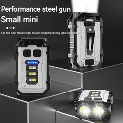 Mini LED Flashlight Rechargeable Portable Keychain Light Ultralight Emergency Work Lamp COB Side Light 8 Modes Outdoor Camping