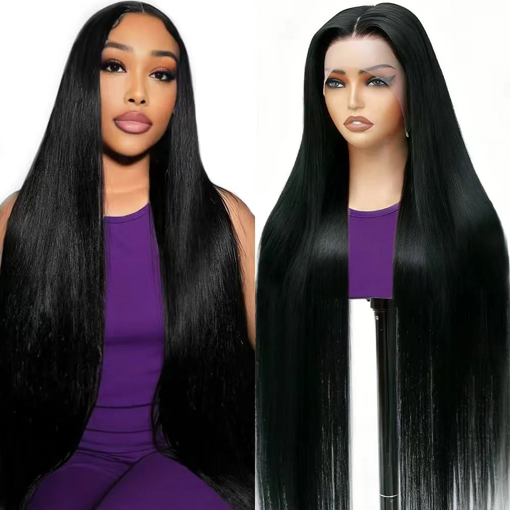 

13x4 HD Lace Frontal Wigs Pre Plucked Natural Hairline Bleached Knots with Baby Hair Long Glueless Lace Frontal Wigs for Women Straight 18-32Inch Lace Front Wigs Human Hair 250% Density Natural Black Invisible Seamless