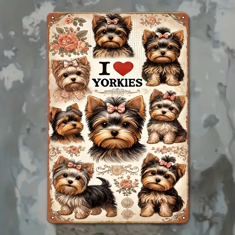  Wall Art - , I Love Yorkshire Terrier Pattern Vintage Metal Tin Painting, Artistic Decoration, Easy Installation, es, Indoor an