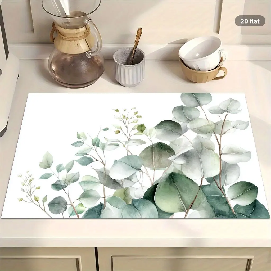 Eucalyptus Leaves Absorbent Pad Non Slip Heat Resistant Kitchen Counter Pad Dustproof Fast Drying Absorbing Countertop Mat