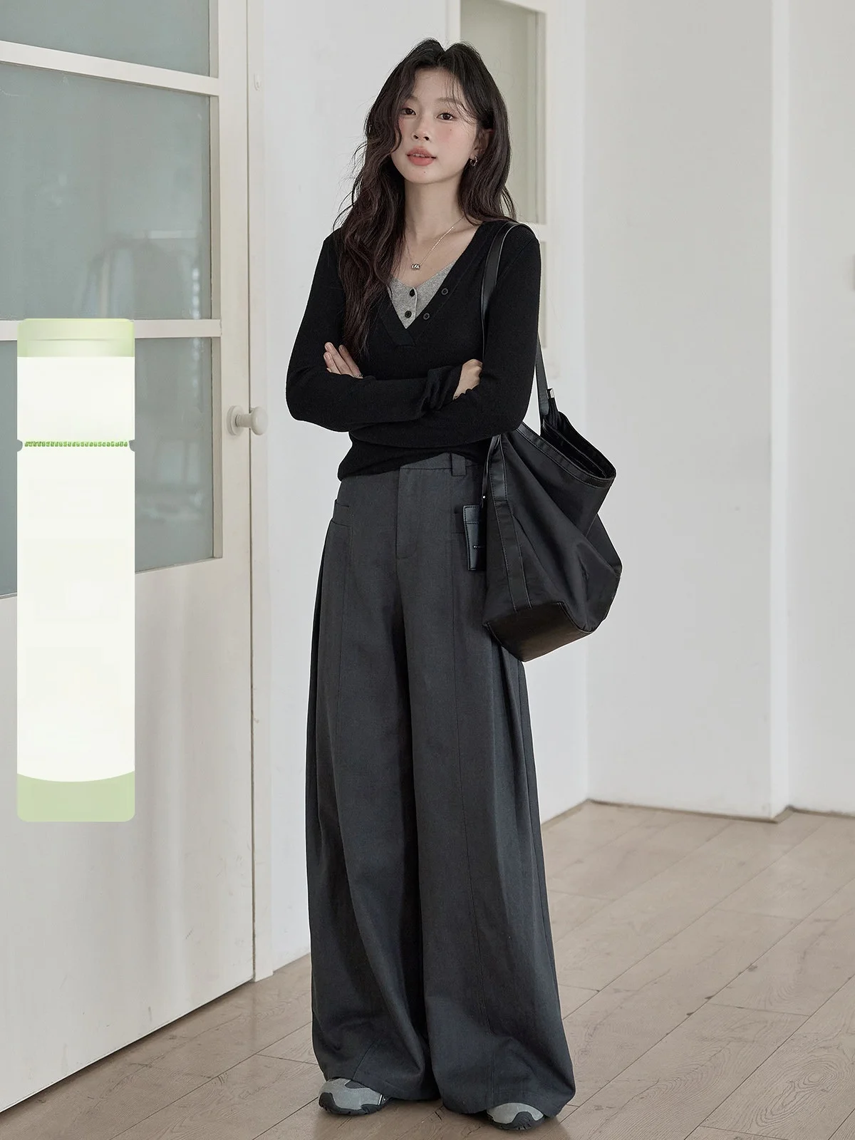 

Deep Grey Casual Wide Leg Pants Women's Loose Fit Spring New Style HUIXI Drawing Series Slimming Drapey Suit Trousers