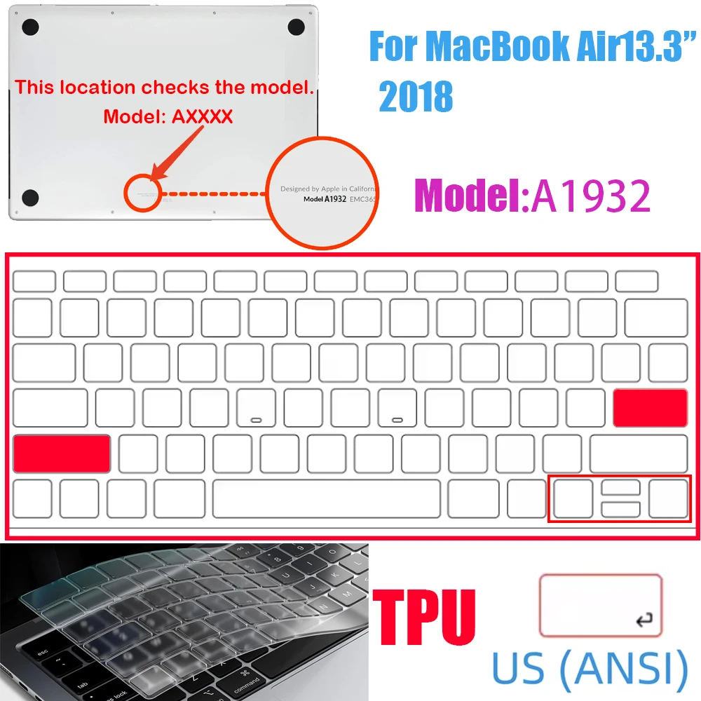 Klare, ultradünne TPU-Tastaturabdeckung für MacBook Air 13,6 13 Zoll M4 M3 M2 M1 Chip und Pro 14 13 15 16 Zoll EU- und US-Layout – Detail 14