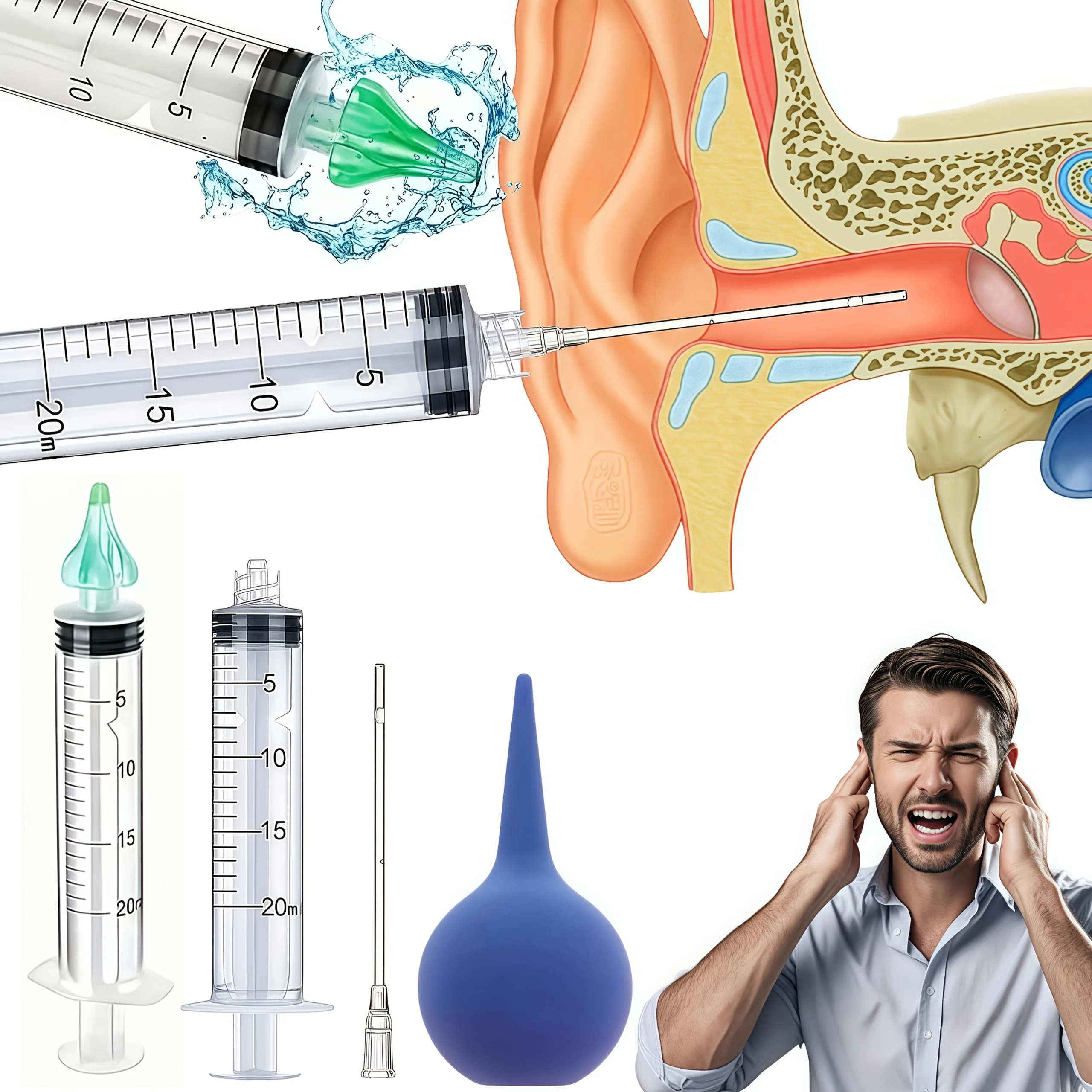 3 Different Gentle Earwax Removal Kits - Battery Free Cleaning Tools With 360 ° Canal Irrigation Tips, Effective Home Like Solut