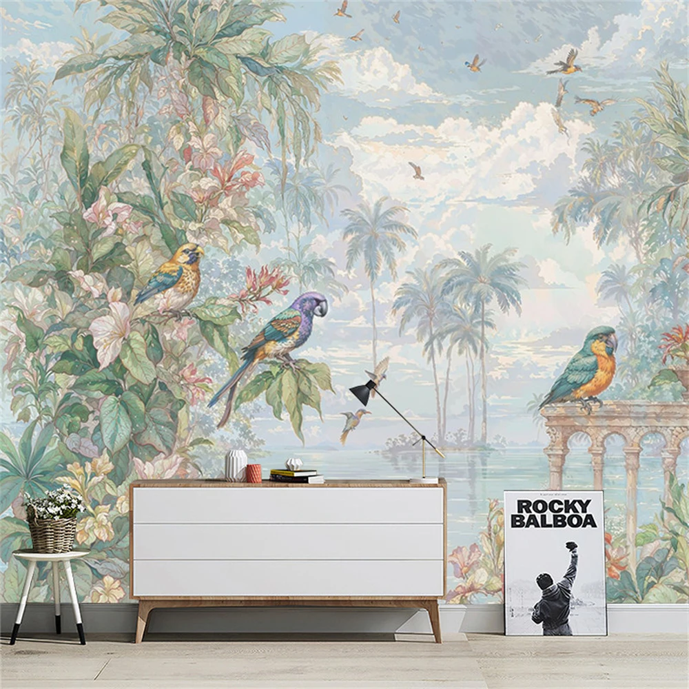 papel-de-parede-personalizado-3d-nordico-fundo-medieval-animais-flores-passaros-para-sala-de-estar-papagaios-papel-de-parede-vermelho-decoracao-de-casa