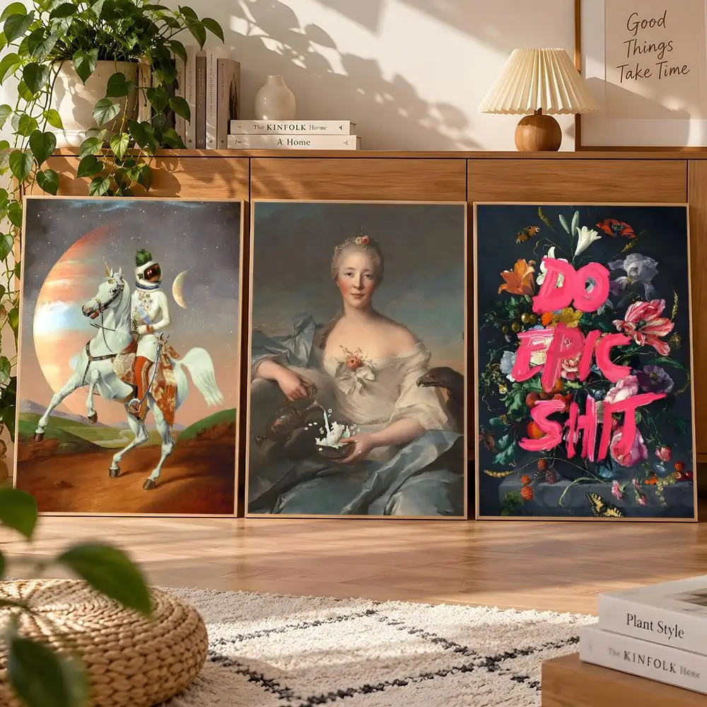 Funny Altered Vintage Portrait Flowers Quotes Poster Matte Self Adhesive Wall Art Waterproof Room Decoration Bedroom