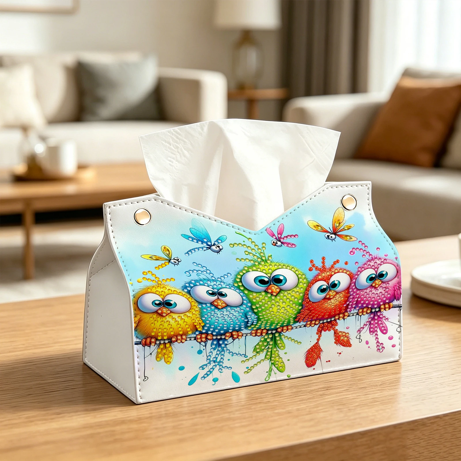 DIY Diamond Art Tissue Box Holder PU Crystal Mosaic Desktop Organizer Bag Resin Rhinestone Storage Organizer Gem Art Home Office