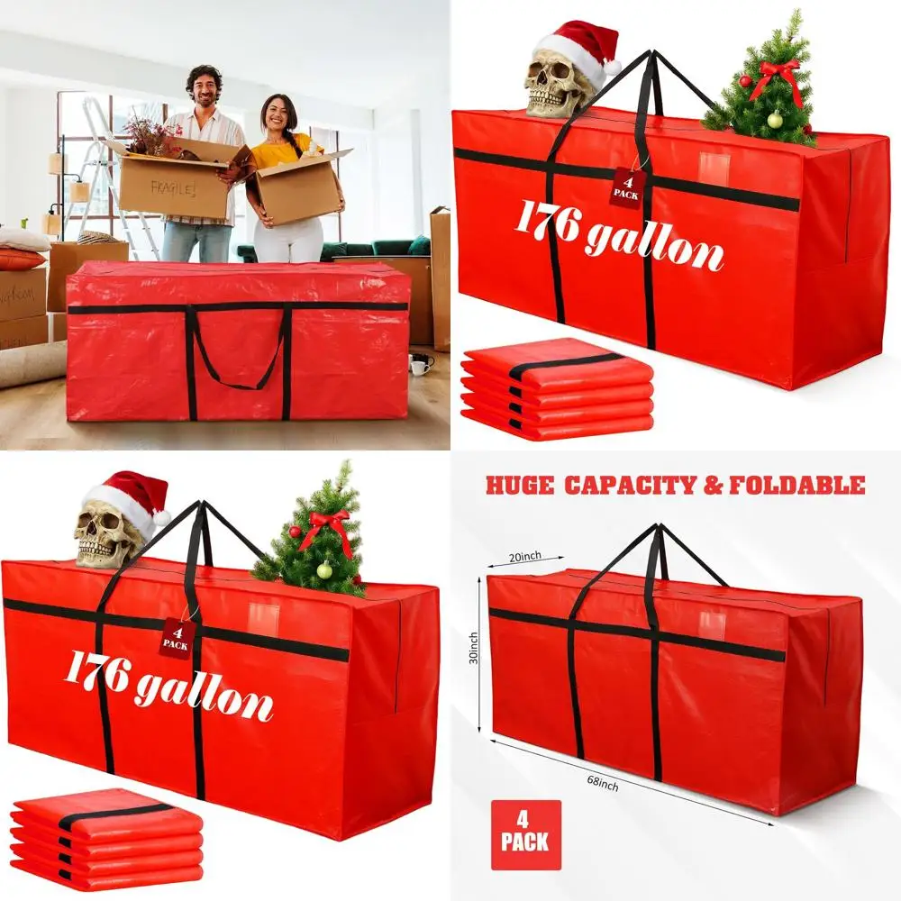 

Large 176 Gallon Zippered Christmas Tree Storage Bags with Handles, Foldable and Heavy Duty for Trees 4-12 ft (Red)