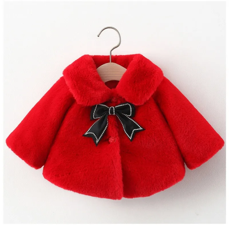 

New Winter Jacket For Baby Girl Clothes Fashion Christmas Princess Cloak Autumn Warm Faux Fur Girls Coat Plush Baby Outwear 2T