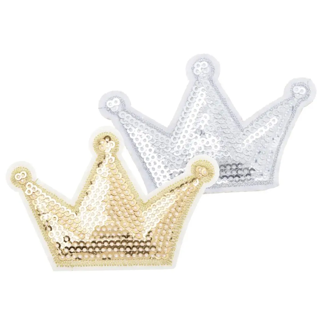 6 Pieces Fabric Crown Applique Sequin Sew Clothes Bag Embroidery Patches