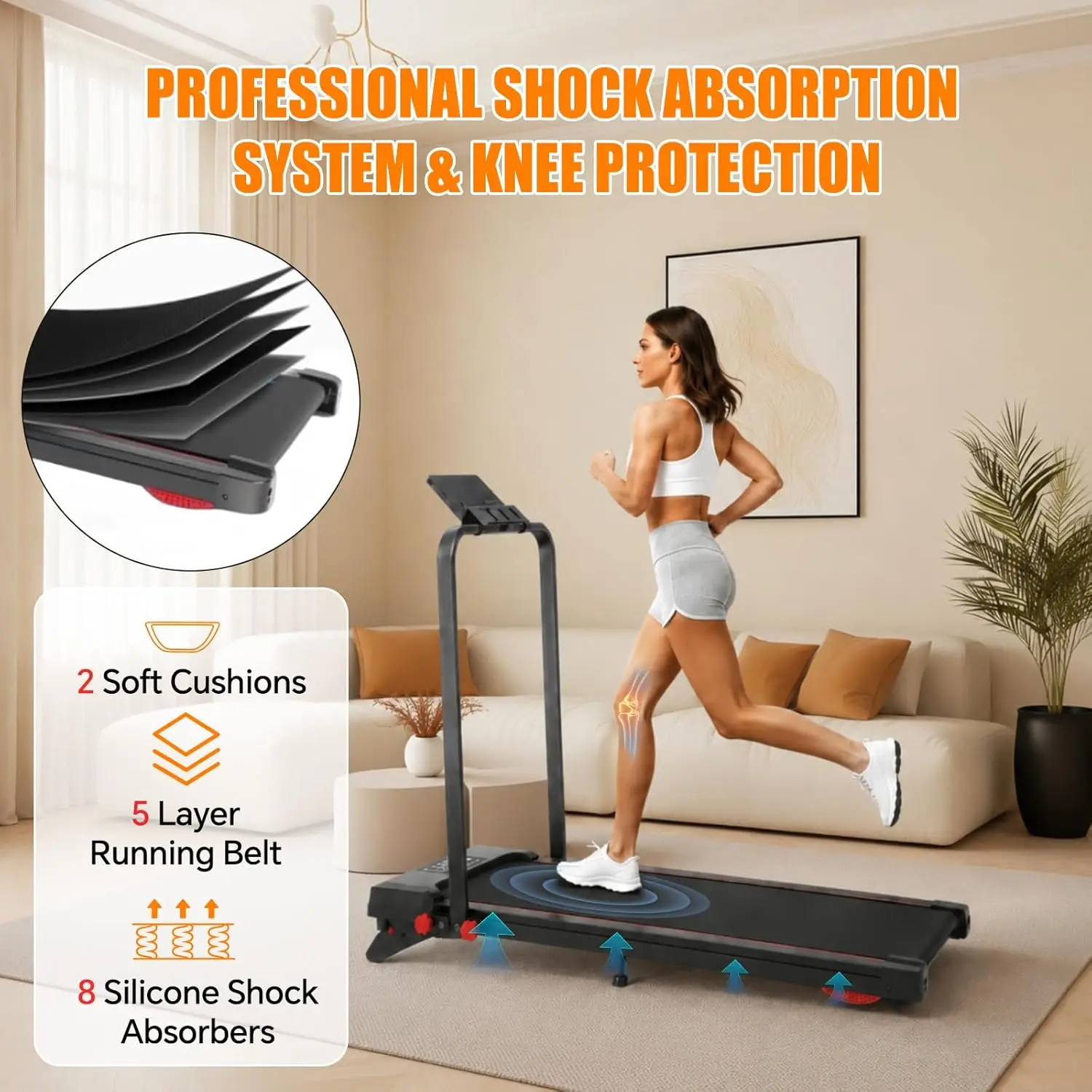 Foldable Treadmill with Incline and Handle Bar, 7.5 MPH Under Desk Treadmill for Home, Includes Remote Control