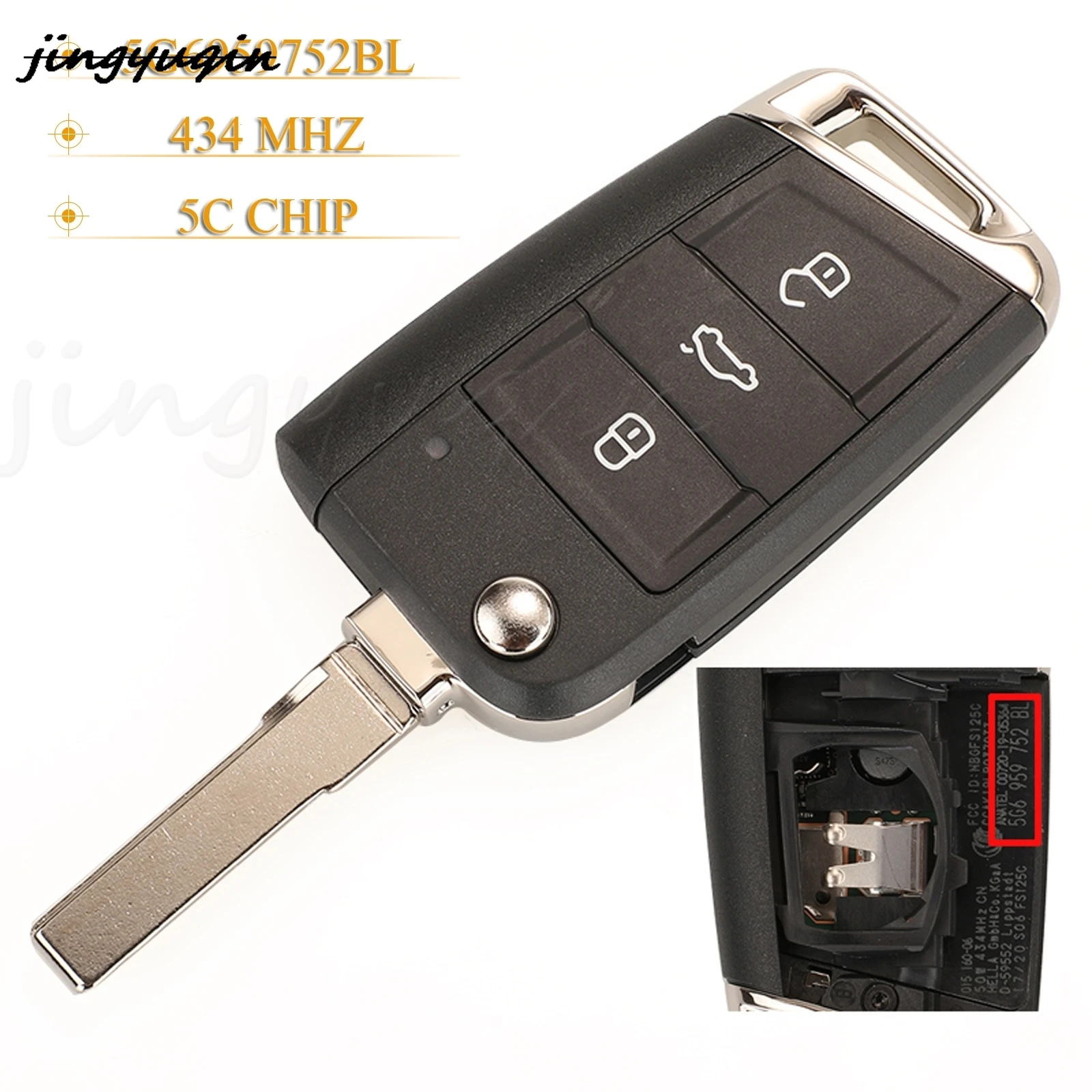 

jingyuqin 3 Buttons Keyless-Go Remote Car Key Fob 434Mhz 5C Chip 5G6959752BL For VW Seat Golf7 Touran Polo Tiguan