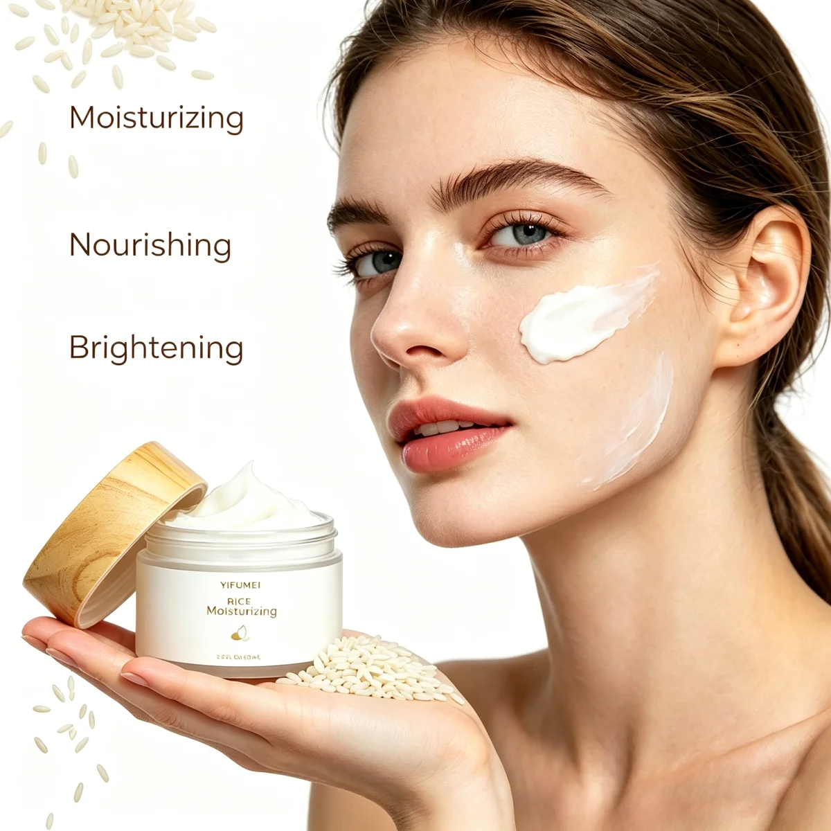 Crema Facial de Arroz Natural Enriquecida con Extracto de Arroz, Hidratante Suave para Uso Diario, Crema Hidratante para el Cuidado de la Piel para Todo Tipo de Piel