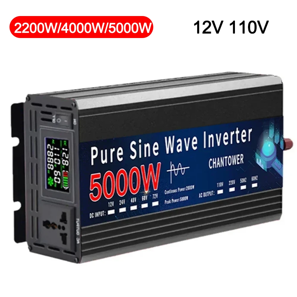 4000W 5000W Inverter 12V 110V 2200W Pure Sine Wave Inverter DC 12V To AC 110 Portable Power Voltage Converter Solar Car Inverter