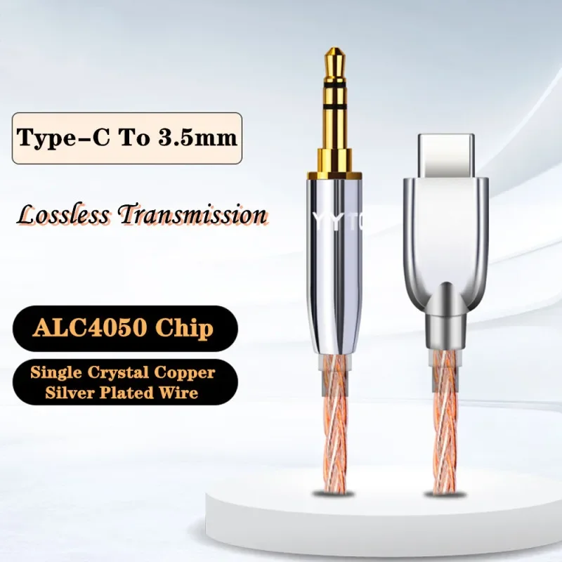 Type C To 3.5mm DAC ALC4050 Chip 7N OCC Silver Plating Male Audio Cable 3.5 USB-C Amplifier HIFI Headphone AUX Converter Cord