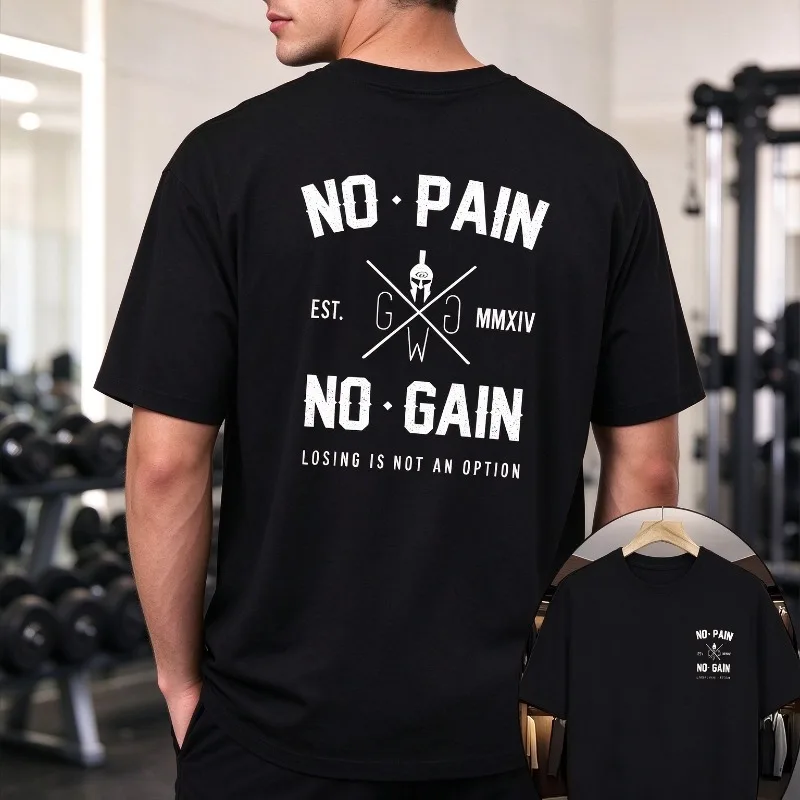 No Pain No Gain Loser Is Not An Option T-Shirt Men Modal Short Sleeve Fitness Gym Bodybuilding Casual Workout Streetwear Top