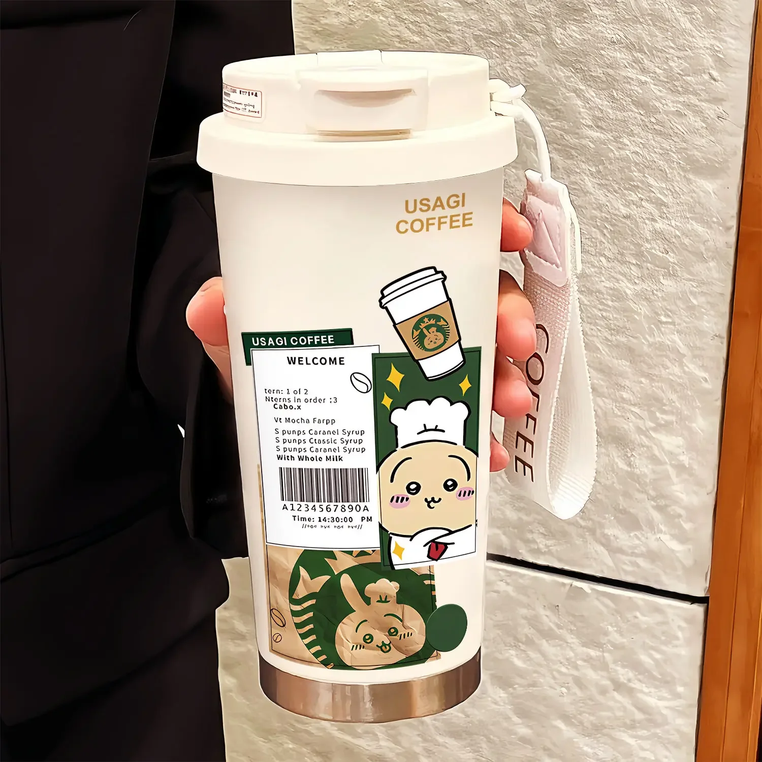 New 520ml Anime Kawaii Chikawa Usagi Thermos Cup Large Capacity Stainless Steel Water Cup New Cartoon Office Portable Coffee Cup