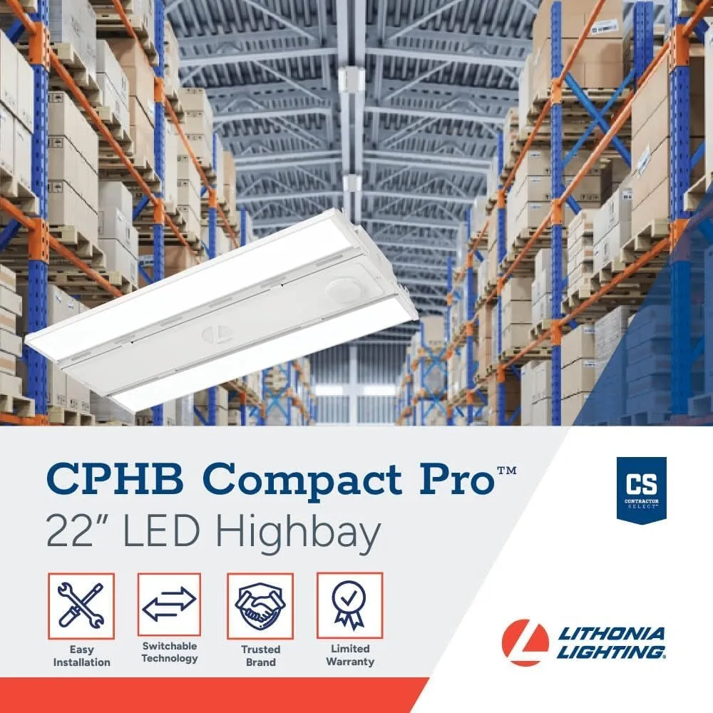 Lithonia Lighting Compact Pro LED High Bay Fixture، مصباح سقف قابل للتعديل، 24000/27000/30000 لومن، مخرج قابل للاختيار 4000K