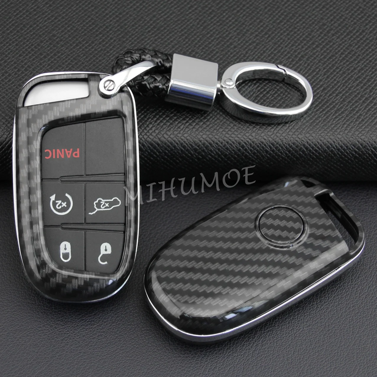 

Carbon Fiber Key Chain Cover Case For Jeep Grand Cherokee Renegade Compass Dodge Charger Challenger Journey Fiat 500X Chrysler