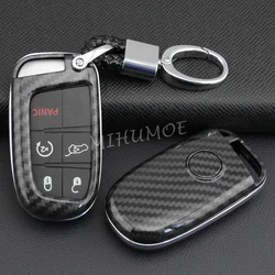 Carbon Fiber Key Chain Cover Case For Jeep Grand Cherokee Renegade Compass Dodge Charger Challenger Journey Fiat 500X Chrysler