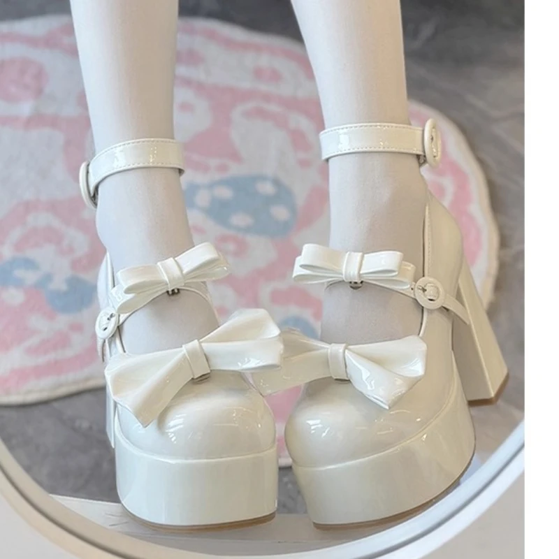 Original Japanese Lolita Style Pink High Heels Autumn New 2025 Girl's Cute Bow Elegant Platform Shoes Women's Cos Pumps
