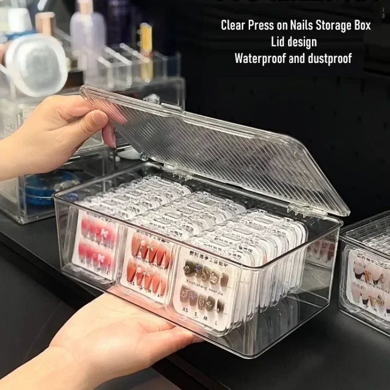 2024 Clear Press On Nails Storage Box Nail Art Display Box Fake Nail Art Organizer Holder for False Nails Salon Makeup Brushes