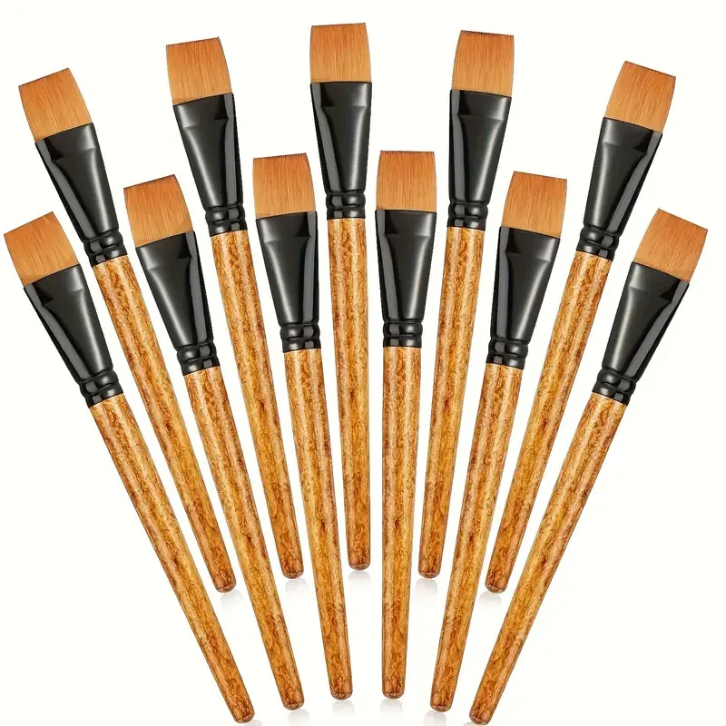 Lot De 3 Pinceaux En Nylon Avec Manche En Bois – Pour Peinture Acrylique, Aquarelle, Huile, Tailles S, M, L