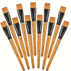 10pcs Premium Nylon Paint Brushes, 3/4 Inch Flat Tip with Wooden Handles for Acrylic, Watercolor, Oil Painting & Body Art Crafts