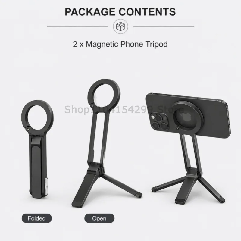 Pocket Magnetic Phone Holder Multifunctional Foldable Tripod Horizontal and Vertical Handheld Photography Live Streaming Stand view 3