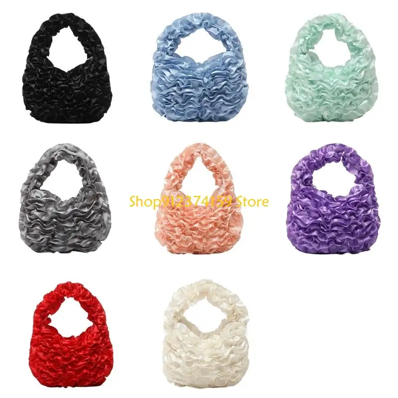 

G5AE Elegant Ruffled Lace Handheld Bag Zippers Handbag Top Handle Bag For Evening Party Business Event And Daily Use