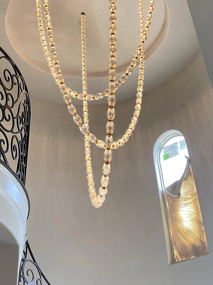 2026 Trendy Diamond Drop Dimming Gold Chrome Black Necklace Pendant Light Chandelier Luminaire Hanging Lamp For Living Room