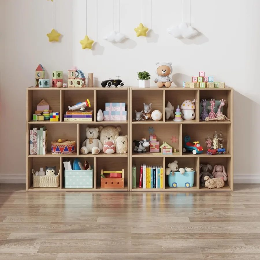 Organizzatori e contenitori per giocattoli con ripiani in legno massello Montessori a 3 livelli con 8 scomparti e 4 ruote, ideali per la sala giochi della stanza dei bambini