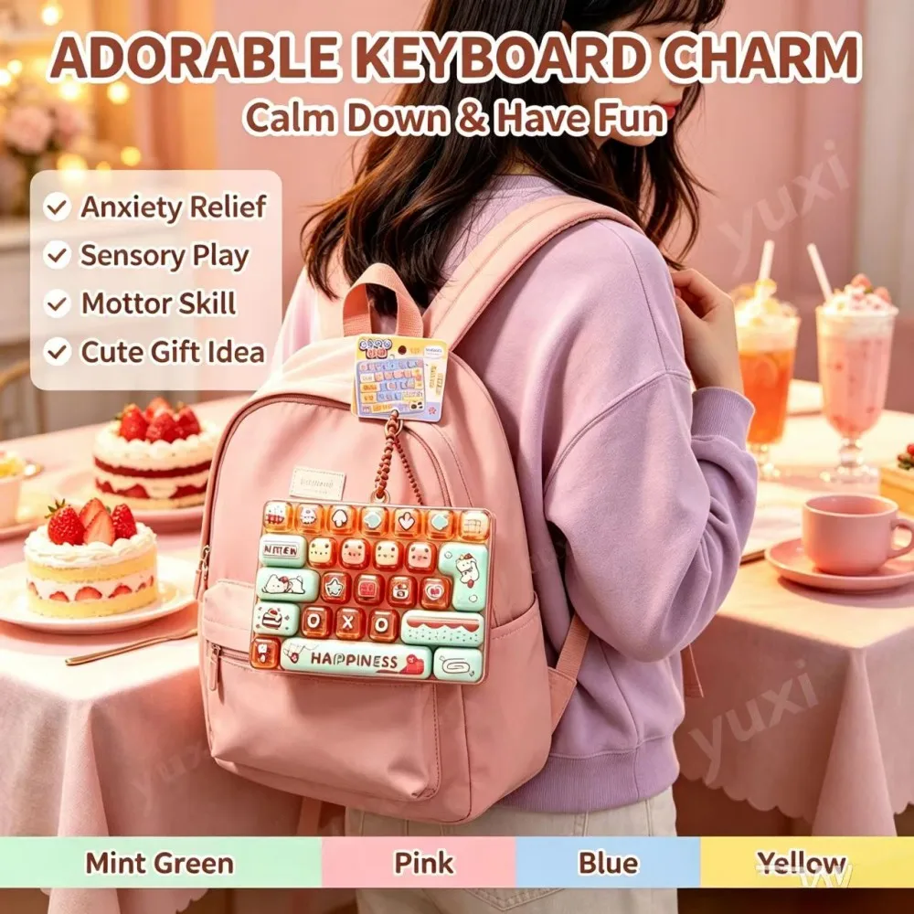 @Keycap Keychain Fidget Toy 26 Key Decompression Button Toy Portable Toy Bag Pendant Creative Keychain Small Pendant Decorations