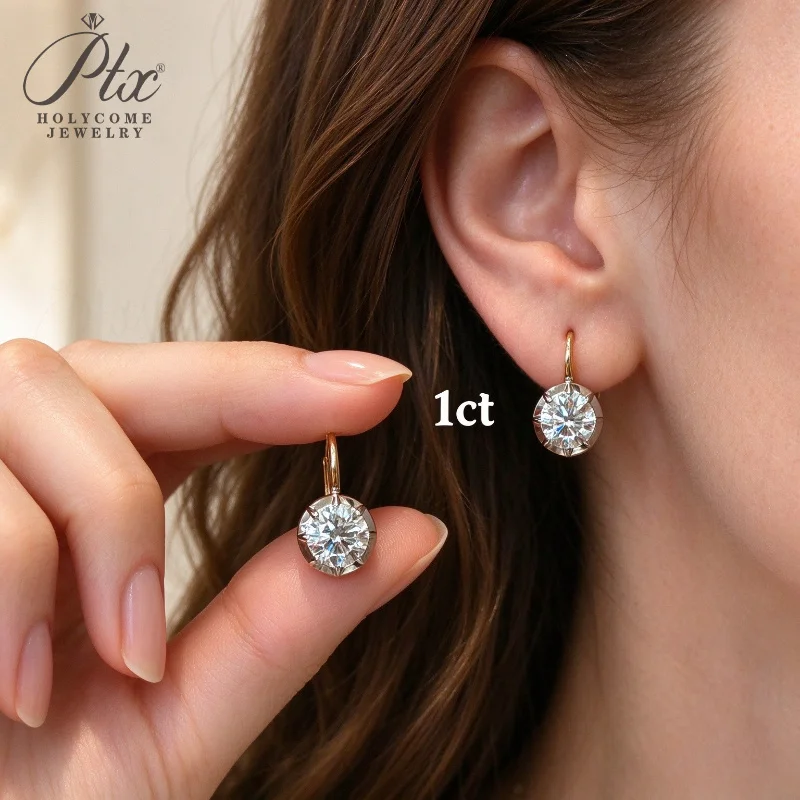 2ct Earrings Lab Grown Diamond Round Cut DEF VS 10K Gold Simple Wedding Anniversary Gifts Jewelry for Woman Holycome Jewelry