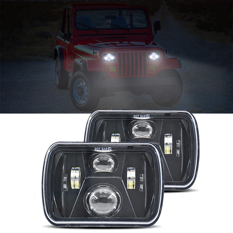 

7 Inch Square LED Car Headight 5x7 7x6 Headlamp with DRL Turn Signal for Jeep Wrangler YJ Cherokee XJ ComancheMJ Savana GMC Ford