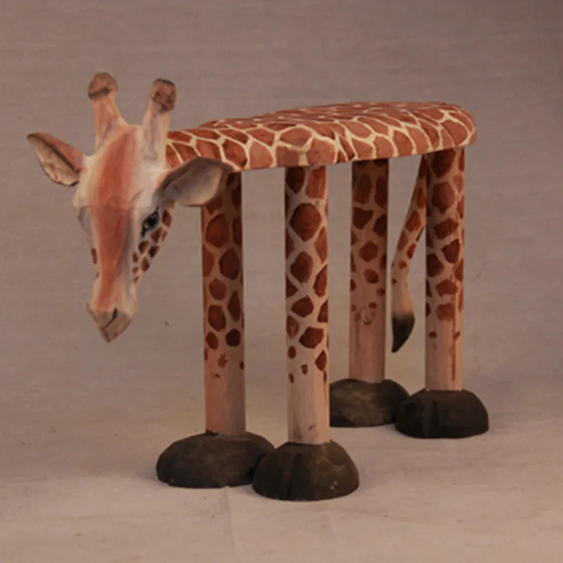Solid wood hand-carved medium baby giraffe animal bench children's low stool student home stool birthday gift