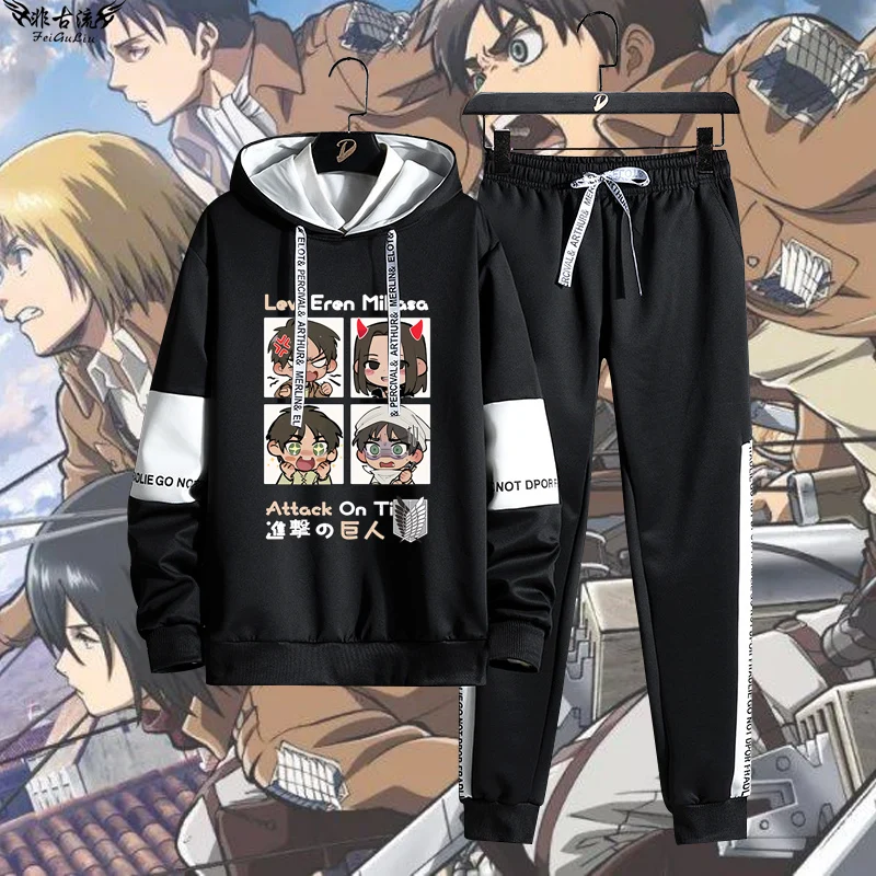 進撃の巨人-qバージョン-アニメ-スウェットパンツセット-学生ファッションコレクション-ポリエステル-長袖-秋シーズン-ユースサイズ