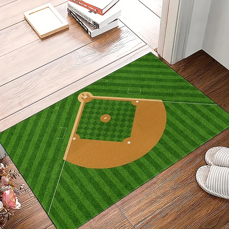 Modern Baseball Field Pattern Area Rug Comfortable Green Carpet Living Room Kitchen Bedroom and Laundry Room Home Decor and Room