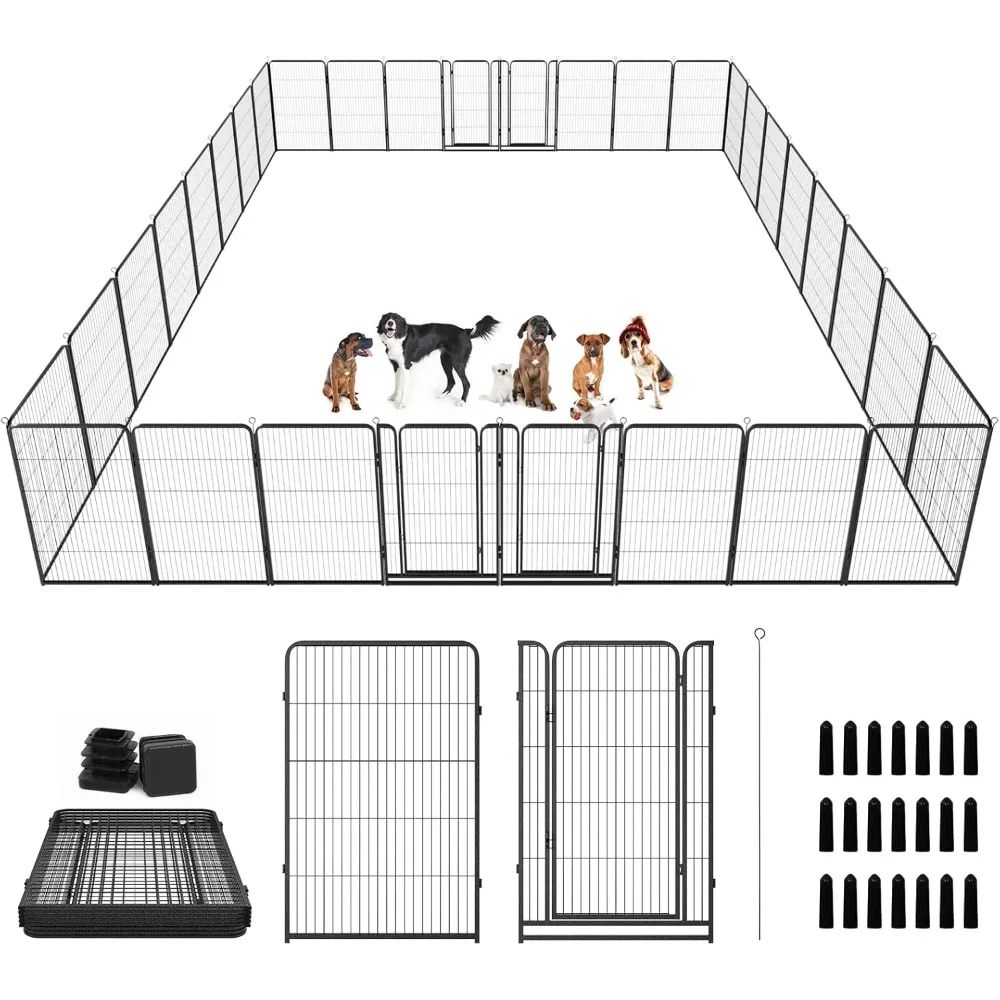 

Dog Playpen Outdoor Extra Wide 32 Panels Heavy Duty Dog Fence 47" Height Anti-Rust with Doors Portable for RV Camping Yard