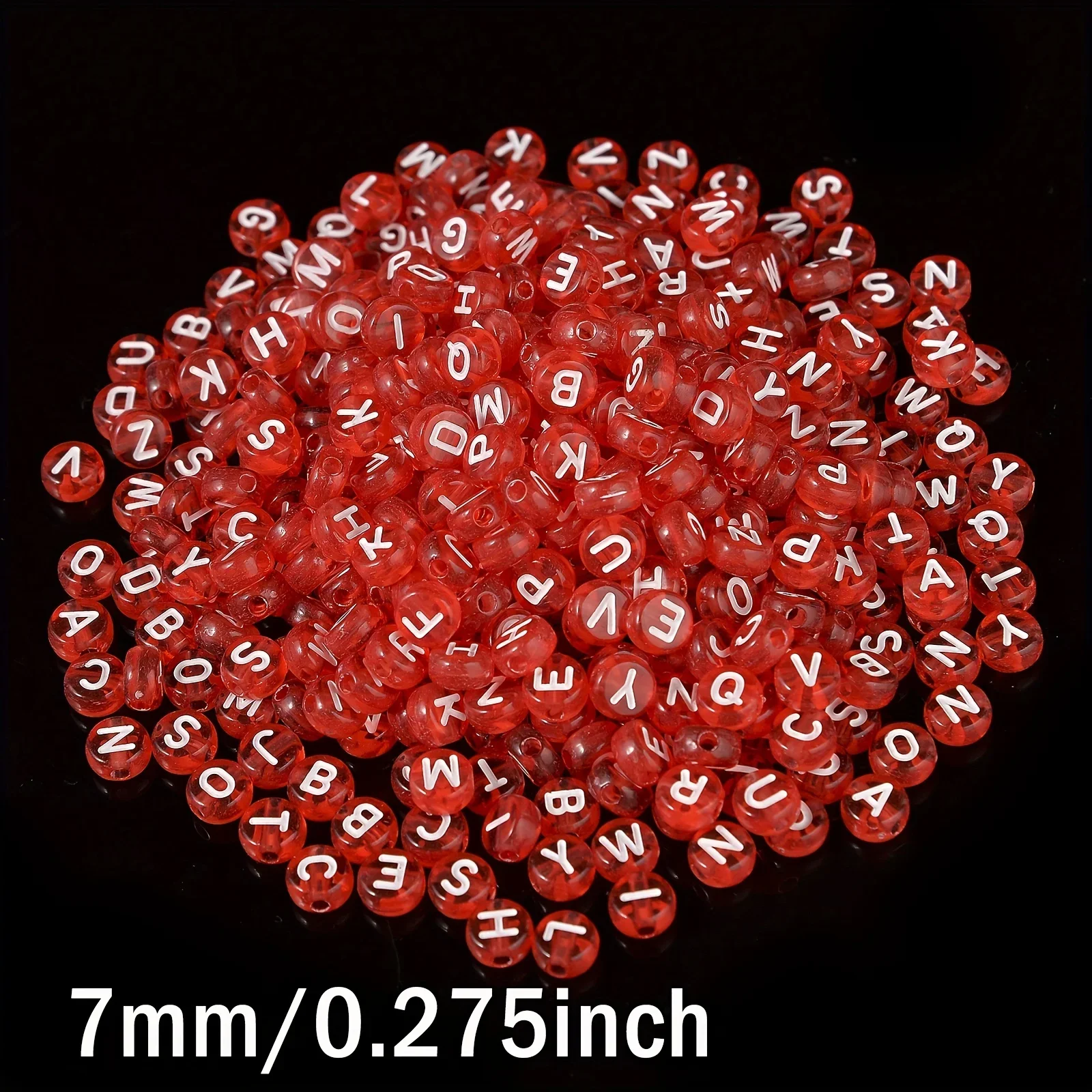 100/300/500 pcs 4x7mm Round Acrylic Red Letter Beads AZ Mixed Loose Beads DIY Bracelet, Necklace, Keychain