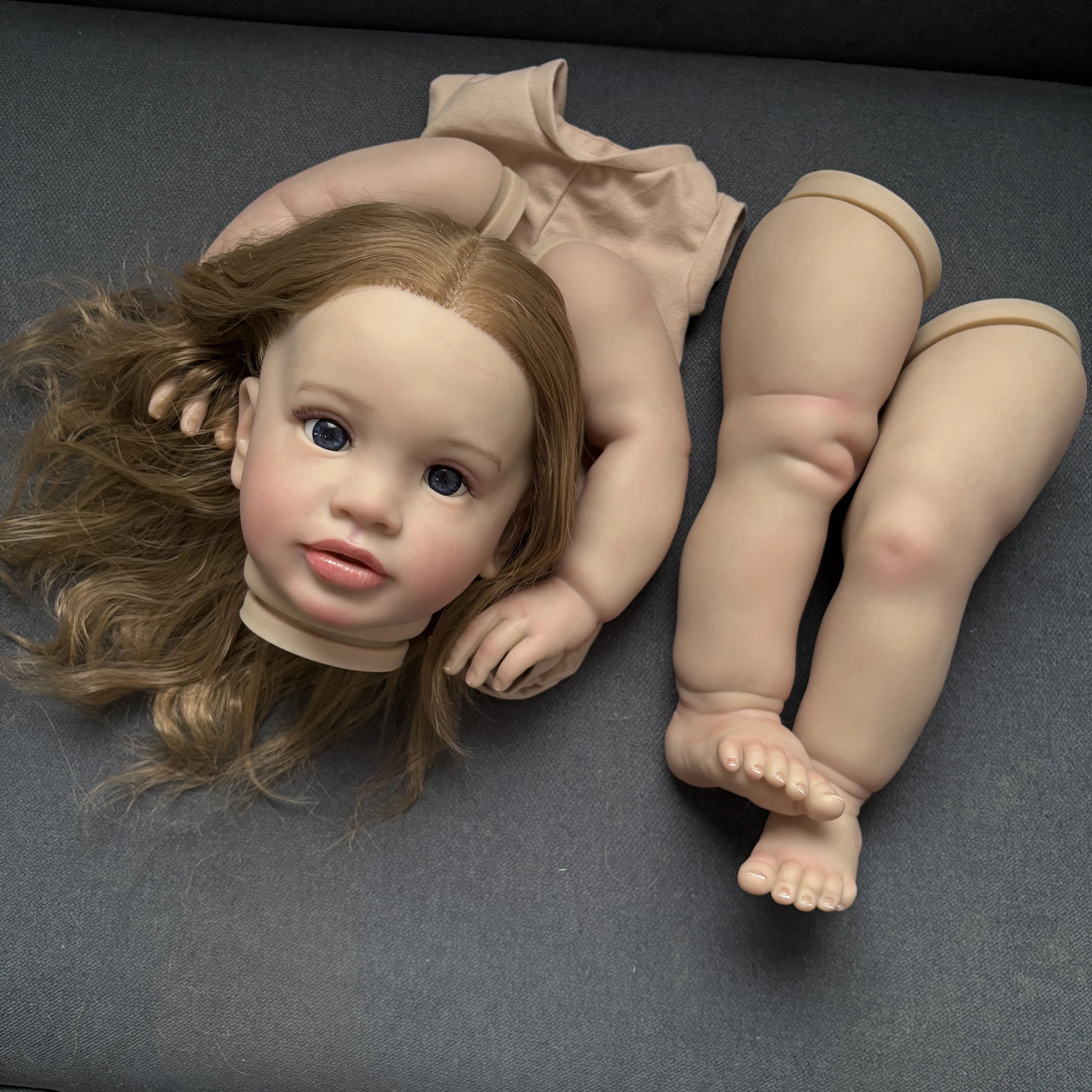 26-Zoll-Pippa mit langen Haaren, wiedergeborenes Puppenbausatz, unvollendet, lebensecht, wach, Baby, mehrere Schichten, Malerei, Puppenteile, DIY Kinderspielzeug