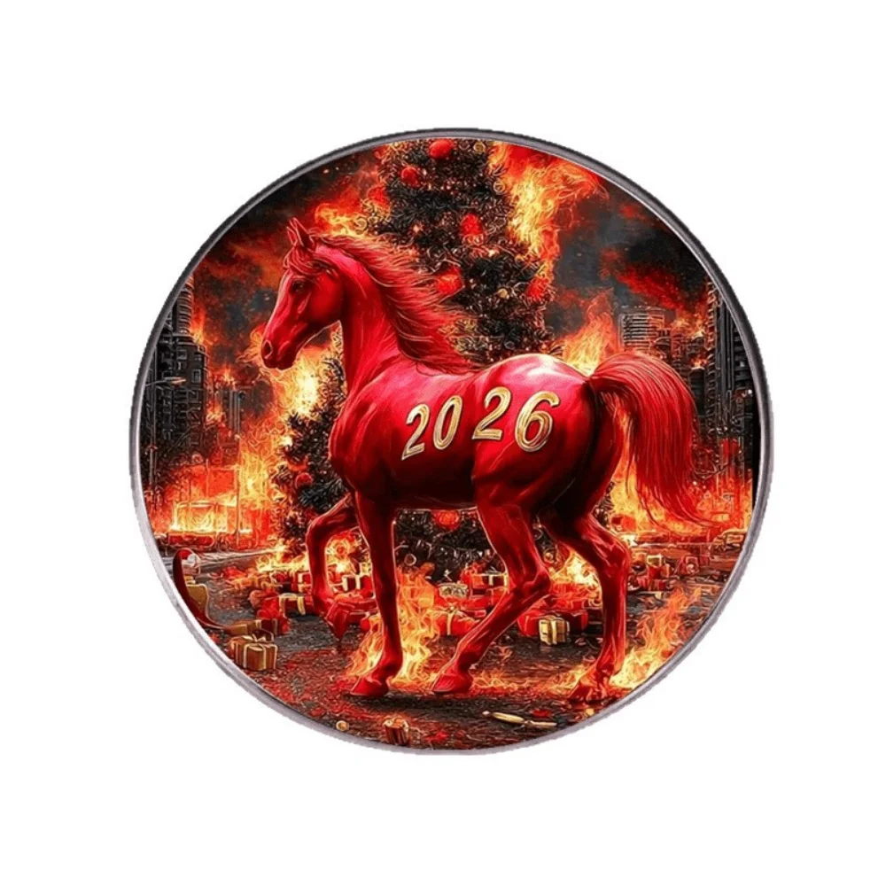 2026 Year of The Horse Commemorative Badge Curved Dropped Rubber Brooch Red Stallion Running Decorative Pin Suits Coats Pins