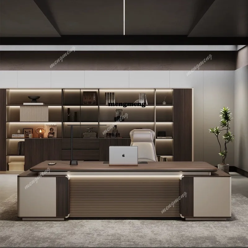 Boss office desk and chair combination baking paint big desk president table light luxury blister high-end