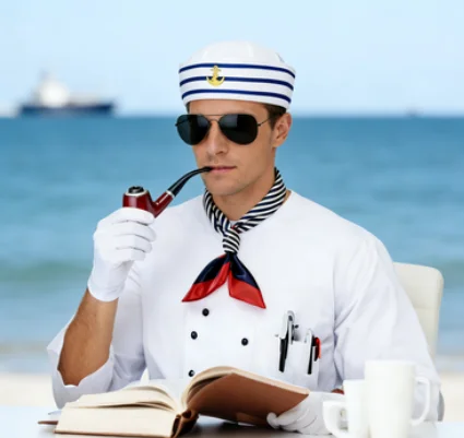 Conjunto de accesorios para fiesta de rol del capitán: sombrero sexy de marinero, sombrero alto, bufanda, gafas de sol, guantes blancos y una pipa.