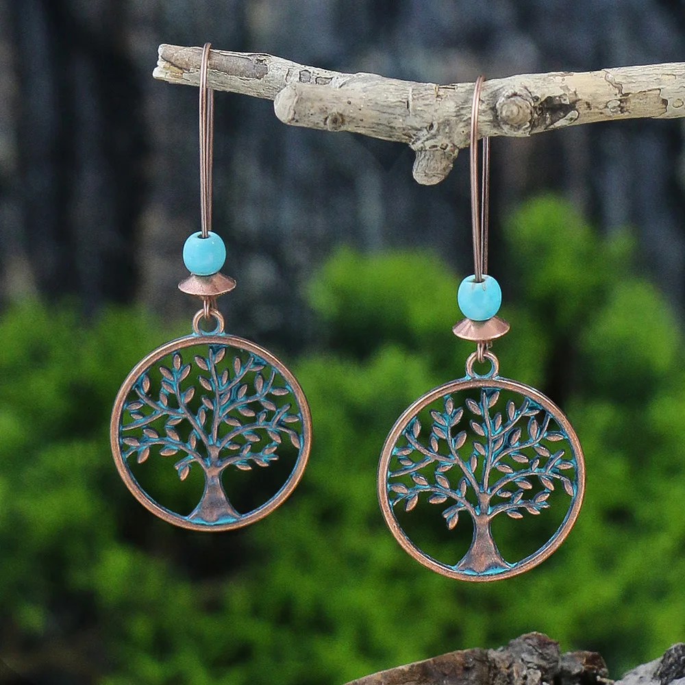 Vintage Ethnic Style Dangle Earrings for Women Bohemian Unique Leaf Tassel Round Water Drop Earring Female Jewelry Brincos