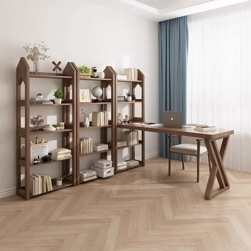 New Nordic all-solid wood study desk bookshelf integrated table combination computer desk desktop bedroom wall study table