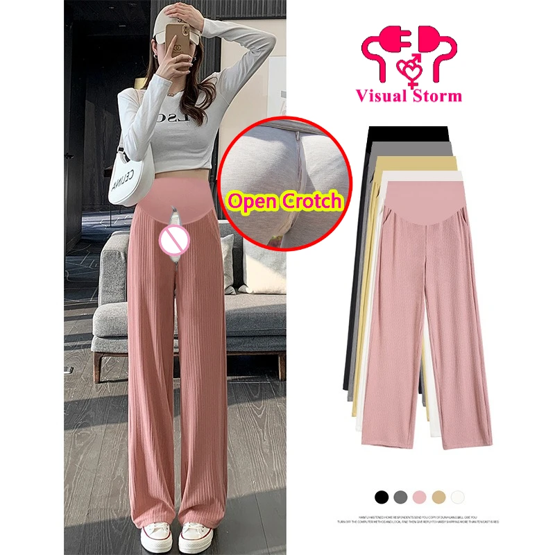 Woman Sexy Open Crotch Leggings with Waist Big Size Hidden Zipper Panties Fashion Underpants Crotchless Panties Sport Loose