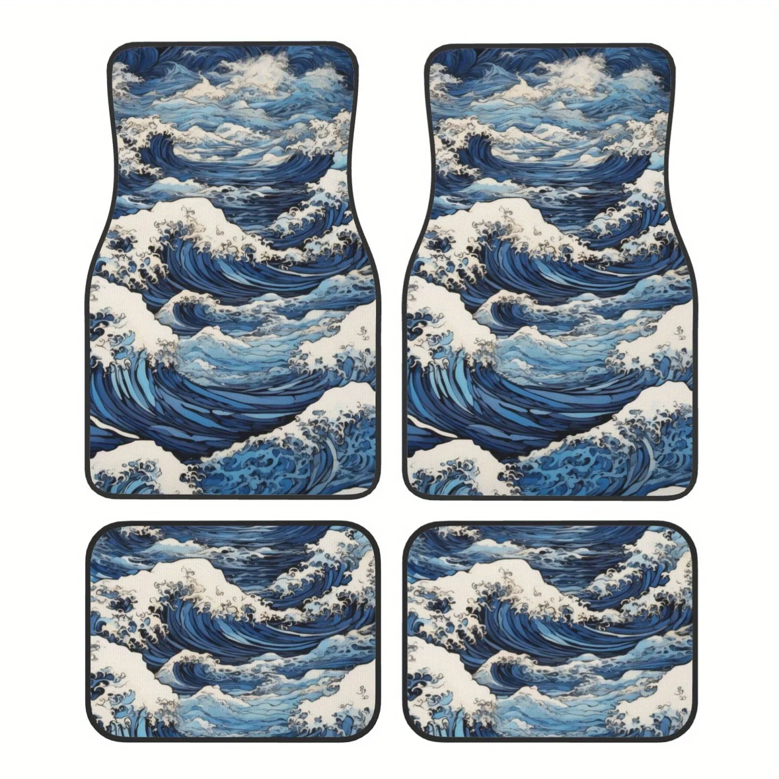

4pcs Ocean Wave Pattern Car Floor Mats - Durable, Easy To Clean, Fit For Sedans, SUVs, RVs - All-Season Vehicle Interior Protect