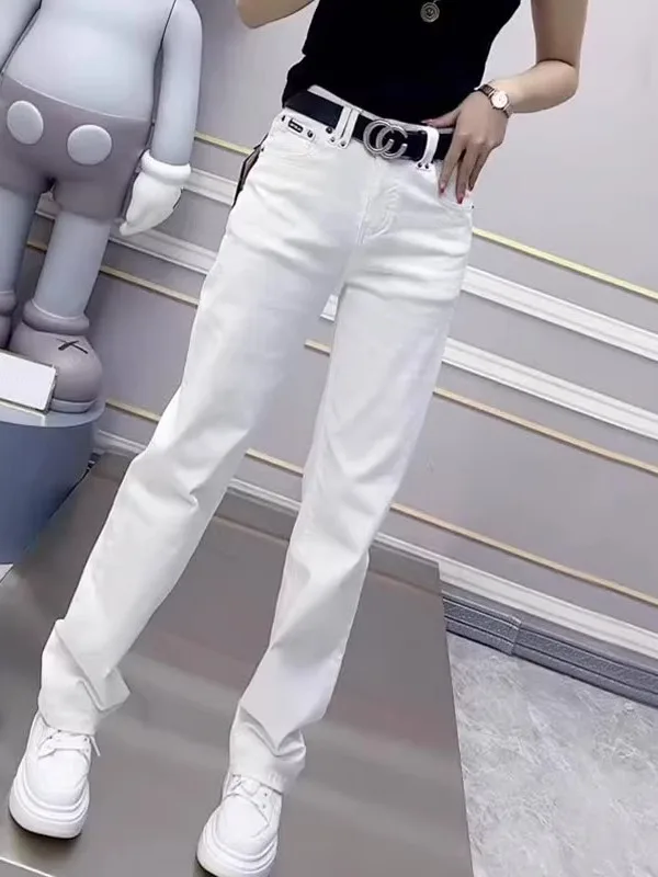 

Эластичные прямые джинсы с высокой талией, большие размеры, облегающие брюки длиной до пола, женские модные весенние 2021, утепленные широкие брюки